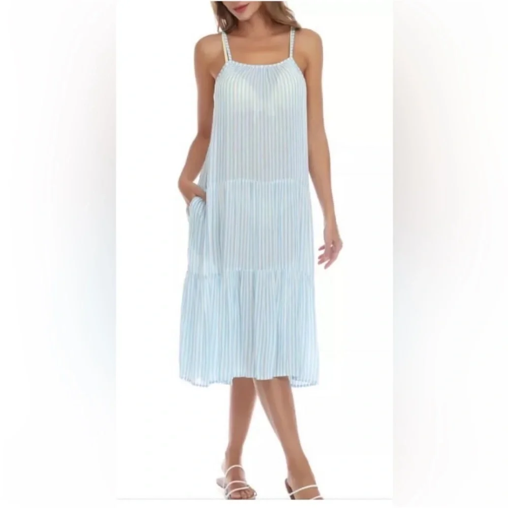 Raviya Blue and White Striped Cover-up Dress
